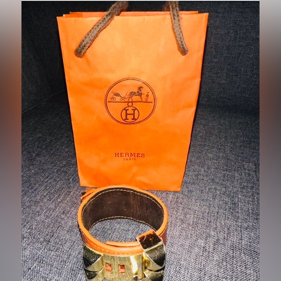 Hermes Collier de Chien Orange Leather and Gold Authentic Bracelet - Picture 6 of 14